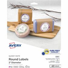 Avery&reg; TrueBlock Multipurpose Label - HeightPermanent Adhesive - Round - Laser, Inkjet - Bright White - Paper - 12 / Sheet - 25 Total Sheets - 300 Total Label(s) - 60/Pack - 5 / Carton