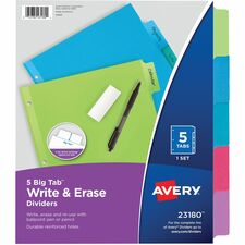 Avery&reg; Big Tab&trade; Write & Erase Dividers 5 tabs, 1 set 5 x Divider(s) - 5 Write-on Tab(s) - 5 Tab(s)/Set - 8.5" Divider Width x 11" Divider Length - Letter - 8.50" Width x 11" Length - 3 Hole Punched - Multicolor Paper Divider - Multicolor Paper T