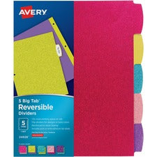 Avery&reg; Big Tab Reversible Fashion Dividers 120 x Divider(s) - 120 Write-on Tab(s) - 5 - 5 Tab(s)/Set - 8.5" Divider Width x 11" Divider Length - 3 Hole Punched - Multicolor Paper Divider - Multicolor Paper Tab(s) - 5/Set - 24 / Carton