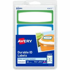 Avery&reg; Kids Gear Durable Labels 3 1/2" Height x 1 1/4" Width x 3 1/2" Length - Permanent Adhesive - Rectangle - Inkjet, Laser - Matte - Matte - Blue, Green Border - Film - Water Resistant - Permanent Adhesive, Dishwasher Safe, Microwave Safe, Long Las