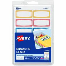 Avery&reg; Kids Gear Durable Labels 3/4" Height x 3/4" Width x 1 3/4" Length - Permanent Adhesive - Rectangle - Inkjet, Laser - Matte - Matte - Blue, Orange, Yellow Border - Film - Water Resistant - PVC-free, Permanent Adhesive, Durable, Tear Resistant, S