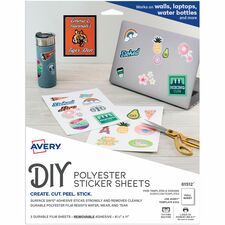 Avery&reg; Surface Safe Printable Decal Stickers 8 1/2" Width x 11" Length - Removable Adhesive - Rectangle - Inkjet, Laser - Matte White - Matte - Film - Water Resistant - Adhesive, Damage Resistant, Durable, PVC-free, Recyclable, Removable, Residue-free