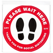 Avery&reg; Social Distance PLEASE WAIT HERE Floor Decal Print/Message "PLEASE WAIT HERE" - Round Shape - Pre-printed, Tear Resistant, Wear Resistant, Non-slip, Water Resistant, UV Coated, Durable, Removable, Scuff Resistant - Vinyl - 5