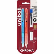 uniball&#8482; CHROMA Mechanical Pencils 0.7 mm Black Lead - HB, #2 - Light Blue, Red Barrel - 2 / Pack