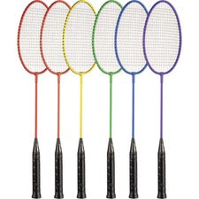 Champion Sports Tempered Steel Badminton Racket Set Red, Orange, Yellow, Green, Blue, Purple - Nylon, Leather, Tempered Steel