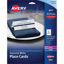 Avery&reg; Place Cards with Sure Feed 1 7/16" x 3 3/4" - Matte - Double-sided, Foldable, Heavyweight, Textured, Perforated, Print-to-the-edge, Printable - White - 6 Sheets - 750 / Carton