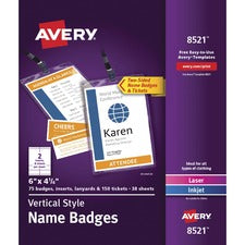 Avery&reg; Vertical Name Badges 4 1/4" x 6" - Printable, Durable, Reusable - White - 375 / Carton