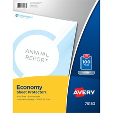 Avery&reg; Economy Clear Sheet Protectors Sheet Capacity - For Letter 8 1/2" x 11" Sheet - 3 x Holes - Ring Binder - Top Loading - Clear - Polypropylene - 100/Pack - 5 / Carton