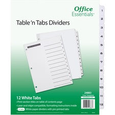 Avery&reg; Table 'n Tabs White Tab Numbered Dividers 288 x Divider(s) - 288 Tab(s) - 1-12 - 12 Tab(s)/Set - 8.5" Divider Width x 11" Divider Length - 3 Hole Punched - White Paper Divider - Black Paper, White Tab(s) - 12/Pack - 24 / Carton