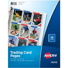 Avery&reg; Trading Card Pages 90 x Trading Card Capacity - 3 x Rings - Ring Binder - Clear - 10/Pack - 24 / Carton