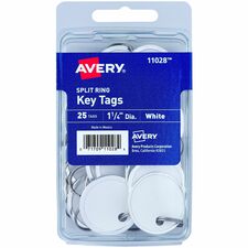 Avery&reg; 1-1/4" Metal Rim Key Tags, Split Ring, White, 25 Tags (11028) 1.25" Diameter - Round - Metal Ring Fastener - Card Stock - White - 25 / Pack