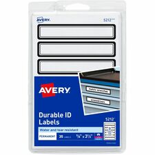 Avery&reg; Durable ID Labels 5/8" Width x 3 1/2" Length - Permanent Adhesive - Rectangle - Matte - White - Blue Border - Film - Water Resistant - PVC-free, Permanent Adhesive, Tear Resistant, Write-on Label - 7 / Sheet - 5 Total Sheets - 630 Total Label(s