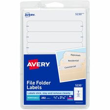 Avery&reg; Removable File Folder Labels 21/32" Width x 3 7/16" Length - Removable Adhesive - Rectangle - Laser, Inkjet - White - Paper - 7 / Sheet - 648 Total Sheets - 4536 Total Label(s) - 252/Pack - 18 / Carton