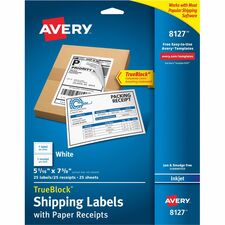 Avery&reg; TrueBlock Paper Receipt Shipping Labels 5 1/16" Width x 7 5/8" Length - Permanent Adhesive - Rectangle - Inkjet - White - Paper - 1 / Sheet - 125 Total Sheets - 125 Total Label(s) - 125 / Carton