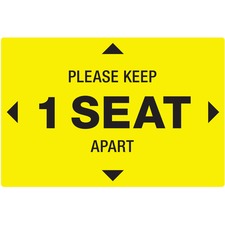 Avery&reg; Surface Safe PLEASE KEEP 1 SEAT APART Decals Print/Message "Please Keep 1 Seat Apart" - 4" Width x 6" Height - Rectangular Shape - Water Resistant, Pre-printed, Chemical Resistant, Abrasion Resistant, Tear Resistant, Durable, UV Resistant, Resi