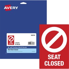 Avery&reg; Surface Safe SEAT CLOSED Chair Decals Print/Message "Seat Closed" - 4" Width x 6" Height - Rectangular Shape - Water Resistant, Pre-printed, Chemical Resistant, Abrasion Resistant, Tear Resistant, Durable, UV Resistant, Residue-free, Easy Peel,