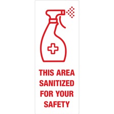 Avery&reg; Surface Safe THIS AREA SANITIZED Decals Print/Message "This Area Sanitized" - Rectangular Shape - Water Resistant, Pre-printed, Chemical Resistant, Abrasion Resistant, Tear Resistant, Durable, UV Resistant, Residue-free, Easy Peel, Anti-slip, S