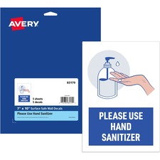 Avery&reg; Surface Safe USE HAND SANITIZER Wall Decals Print/Message "Please Use Hand Sanitizer" - 7" Width x 10" Height - Rectangular Shape - Water Resistant, Pre-printed, Chemical Resistant, Abrasion Resistant, Tear Resistant, Durable, UV Resistant, Res
