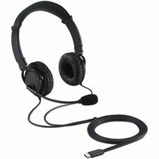 Kensington USB-C Hi-Fi Headphones with Mic Stereo - USB Type C - Wired - Over-the-head - Binaural - Ear-cup - 6 ft Cable - Noise Cancelling Microphone - Noise Canceling - Black