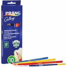 Prang Sharpened Watercolor Pencils Red, Orange, Yellow, Green, Blue, Violet, Light Blue, Black, Brown, White Lead - 10 / Pack