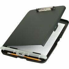 Officemate Slim Clipboard Storage Box 0.50" Clip Capacity - Storage for Paper, Form, Notepad, Pencil, Battery, Pen - 8 1/2" x 11" Sheet Size - Wood - Charcoal - 1 Each