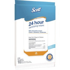 Scott 24 Hour Sanitizing Wipes Fresh Scent - 7.87" Length x 4.33" Width - Bleach-free, Antibacterial, Rinse-free - White - 10/Pack - 50 / Carton