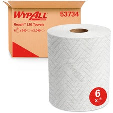 Wypall General Clean L10 Center-Pull Light Cleaning Towels For Glass, Surface - Towel - 11" Length x 7" Width - Disinfectant, Unscented - White - 340/Roll - 6 / Carton