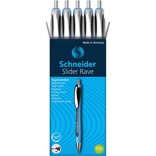 Schneider Slider Rave XB Ballpoint Pen 1.4 mm Extra Broad Pen Point - Retractable - Black Ink - Black Rubberized, Light Blue Barrel - Stainless Steel Tip - 5 / Pack