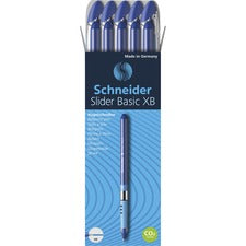 Schneider Slider Basic XB Ballpoint Pen 1.4 mm Extra Broad Pen Point - Blue Ink - Blue Rubberized, Transparent, Silver Barrel - Stainless Steel Tip - 10 / Pack