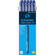 Schneider Slider Basic Medium Ballpoint Pen 1 mm Medium Pen Point - Blue Ink - Transparent Rubberized, Blue Barrel - Stainless Steel Tip - 10 / Pack