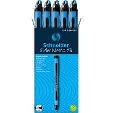 Schneider Slider Memo XB Ballpoint Pen 1.4 mm Extra Broad Pen Point - Black Ink - Black Rubberized, Light Blue Barrel - Stainless Steel Tip - 10 / Pack