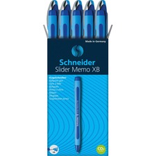 Schneider Slider Memo XB Ballpoint Pen 1.4 mm Extra Broad Pen Point - Blue Ink - Blue Rubberized, Light Blue Barrel - Stainless Steel Tip - 10 / Pack