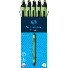 Schneider Xpress Fineliner Pen 0.8 mm Medium Pen Point - Black Ink - Black Rubberized, Green Barrel - Stainless Steel Tip - 10 / Pack