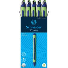 Schneider Xpress Fineliner Pen 0.8 mm Medium Pen Point - Blue Ink - Blue Rubberized, Green Barrel - Stainless Steel Tip - 10 / Pack