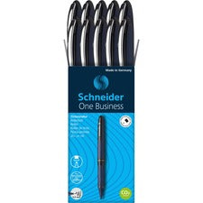 Schneider One Business Rollerball 0.6 mm Medium Pen Point - Black Ink - Black, Dark Blue Barrel - 10 / Pack