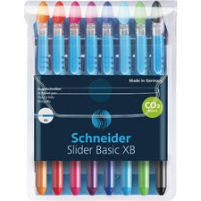 Schneider Slider Basic XB Ballpoint Pen Wallet 1.4 mm Extra Broad Pen Point - Black, Red, Blue, Light Green, Orange, Violet, Pink, Light Blue Ink - Transparent Rubberized, Black, Red, Blue, Light Green, Orange, Violet, Pink, Light Blue Barrel - Stainless