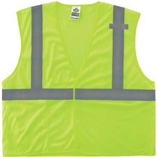 Ergodyne 8210HL Mesh Hi-Vis Safety Vest Recommended for: Utility, Construction, Baggage Handling, Emergency, Warehouse - 4-Xtra Large/5-Xtra Large - Hook & Loop Closure - Polyester Mesh, Mesh Fabric - Lime - Reflective, Pocket, Breathable, Lightweight, Hi