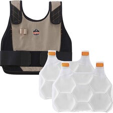 Ergodyne 6215 Safety Vest Recommended for: Indoor, Outdoor, Motorcycle, Pulp & Paper, Biking - Large/Extra Large - 52" Chest - Hook & Loop Closure - Cotton, Fabric, Modacrylic - Khaki - Adjustable, Comfortable, Long Lasting, Flexible, Flame Resistant, Ref