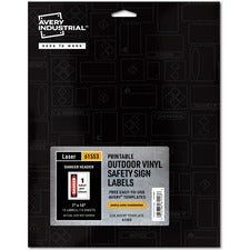 Avery&reg; Danger Header Printable Outdoor Vinyl Signs Waterproof - DANGER - 7" Width x 10" Length - Permanent Adhesive - Rectangle - Laser - White - Vinyl - Print-to-the Edge, Permanent Adhesive, Customizable, Pre-printed, Self-adhesive, Chemical Resista