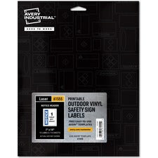 Avery&reg; NOTICE Header Self-Adhesive Outdoor Sign Waterproof - NOTICE - 7" Width x 10" Length - Permanent Adhesive - Rectangle - Laser - White - Vinyl - Print-to-the Edge, Permanent Adhesive, Customizable, Pre-printed, Self-adhesive, Chemical Resistant,