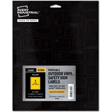 Avery&reg; Adhesive Printable Vinyl Signs Waterproof - 5" Width x 7" Length - Permanent Adhesive - Rectangle - Laser - Yellow - Vinyl - Print-to-the Edge, Permanent Adhesive, Customizable, Self-adhesive, Chemical Resistant, Abrasion Resistant - 1 / Sheet
