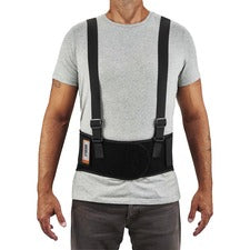 Ergodyne ProFlex 1600 Standard Back Support Brace 25" to 30" Waist Size - Black - Polypropylene, Elastic, Rubber - 1 Each