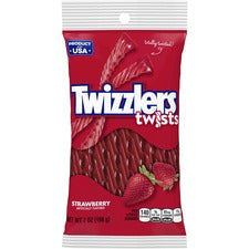 Twizzlers Twists Strawberry Flavored Candy Strawberry - Low Fat, Trans Fat Free - 7 oz - 12 / Carton