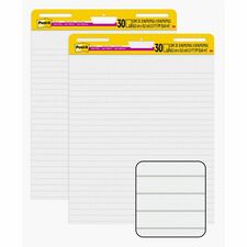 Post-it&reg; Super Sticky Easel Pad 30 Sheets - Ruled Front Ruling x 25" Width x 30" Length - Self-stick, Resist Bleed-through, Handle, Sturdy Backcard, Universal Slot, Repositionable, Adhesive Backing - 2 / Carton