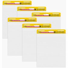 Post-it&reg; Easel Pad 30 Sheets - Ruled Front Ruling x 25" Width x 30" Length - Self-stick, Resist Bleed-through, Handle, Sturdy Backcard, Universal Slot, Repositionable, Adhesive Backing - 6 / Carton