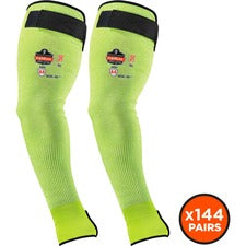 Ergodyne ProFlex 7941 Cut-Resistant Protective Arm Sleeve Pair 5.25" Length - Lime - Yarn - Cut Resistant, Moisture Wicking, Adjustable Fit, Comfortable, High Visibility, Heat Resistant, Machine Washable, Breathable, Non-irritating, Lightweight