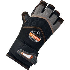 Ergodyne ProFlex 910 Half-Finger Impact Gloves + Wrist Support 1.75" Thickness x 12" Glove Length - Small Size - Half Finger - Black - Anti-Vibration, Shock Resistant, Impact Resistant, Wrist Support, Breathable, Knitted, Reinforced Thumb, Molded, ID Tab,