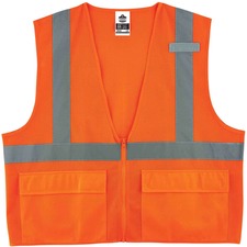 Ergodyne 8220Z Type R Class 2 Standard Mesh Vest 4-Xtra Large/5-Xtra Large - Zipper Closure - Mesh Fabric, Polyester Mesh - Orange - Pocket, Mic Tab, Reflective - 1 Each