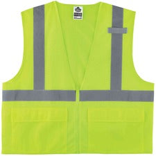 Ergodyne 8220Z Type R Class 2 Standard Mesh Vest 4-Xtra Large/5-Xtra Large - Zipper Closure - Mesh Fabric, Polyester Mesh - Lime - Pocket, Mic Tab, Reflective - 1 Each