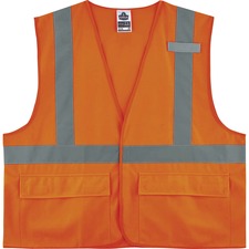 Ergodyne 8225HL Type R Class 2 Standard Solid Vest 2-Xtra Large/3-Xtra Large - Hook & Loop Closure - Fabric, Polyester - Orange - Pocket, Mic Tab, Reflective - 1 Each